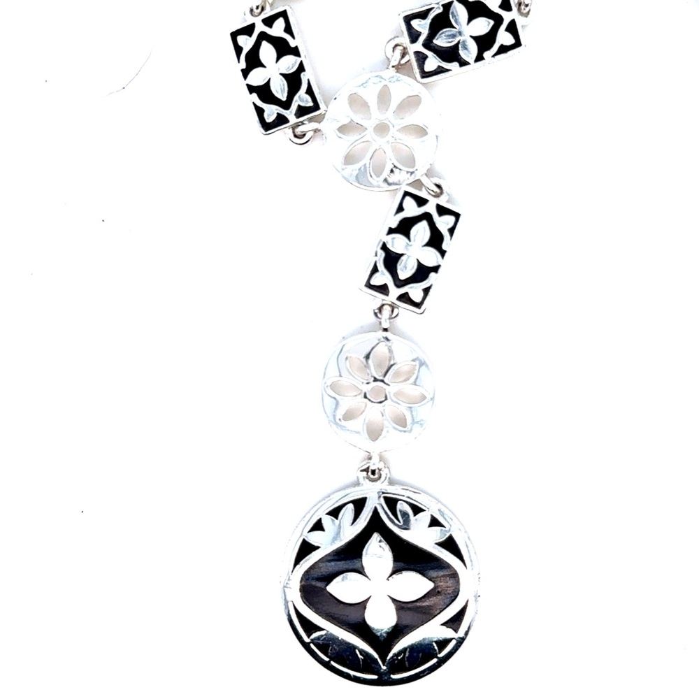 Liz & Co. Silvertone and Black Floral Medallion Necklace